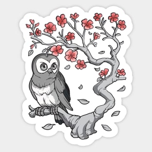 Owl Cherry Blossom Sakura Sticker